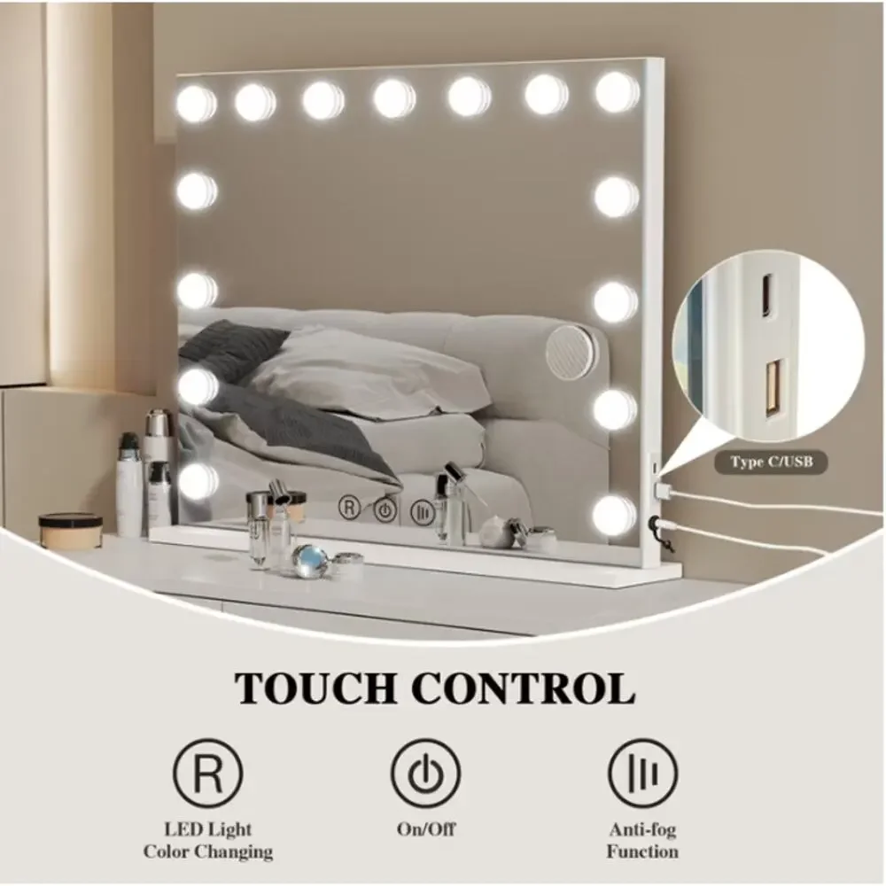 22.8inch Hollywood Vanity Mirror with Lights for Bathroom/Bedroom (White)